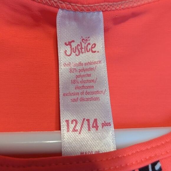 JUSTICE Neon Orange Geometric Short Sleeve Rash Guard Swim Top 12/14 PLUS - Picture 5 of 6